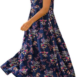 Women’s Summer Casual Loose Dresses Boho Floral Maxi Dress for Women Beach Vacation with Pockets HD1
