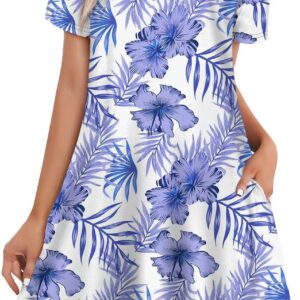 WIHOLL Summer Dresses for Women UK Short Sleeve Beach Dresses V Neck T Shirts Dress with Pockest Elegant Casual Floral,S-XXL