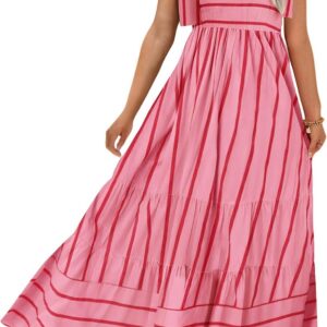 CURBODO Women’s Summer Maxi Dress Boho Spaghetti Straps Casual Long A-line Smocked Beach Dress Square Neck Flowy Sun Dress