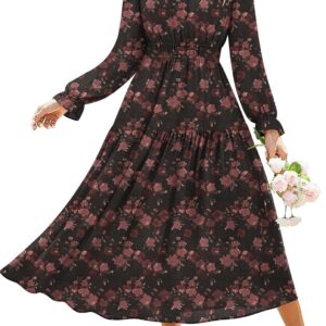 GRACE KARIN Women Long Sleeve Floral Chiffon Maxi Wedding Guest Dresses