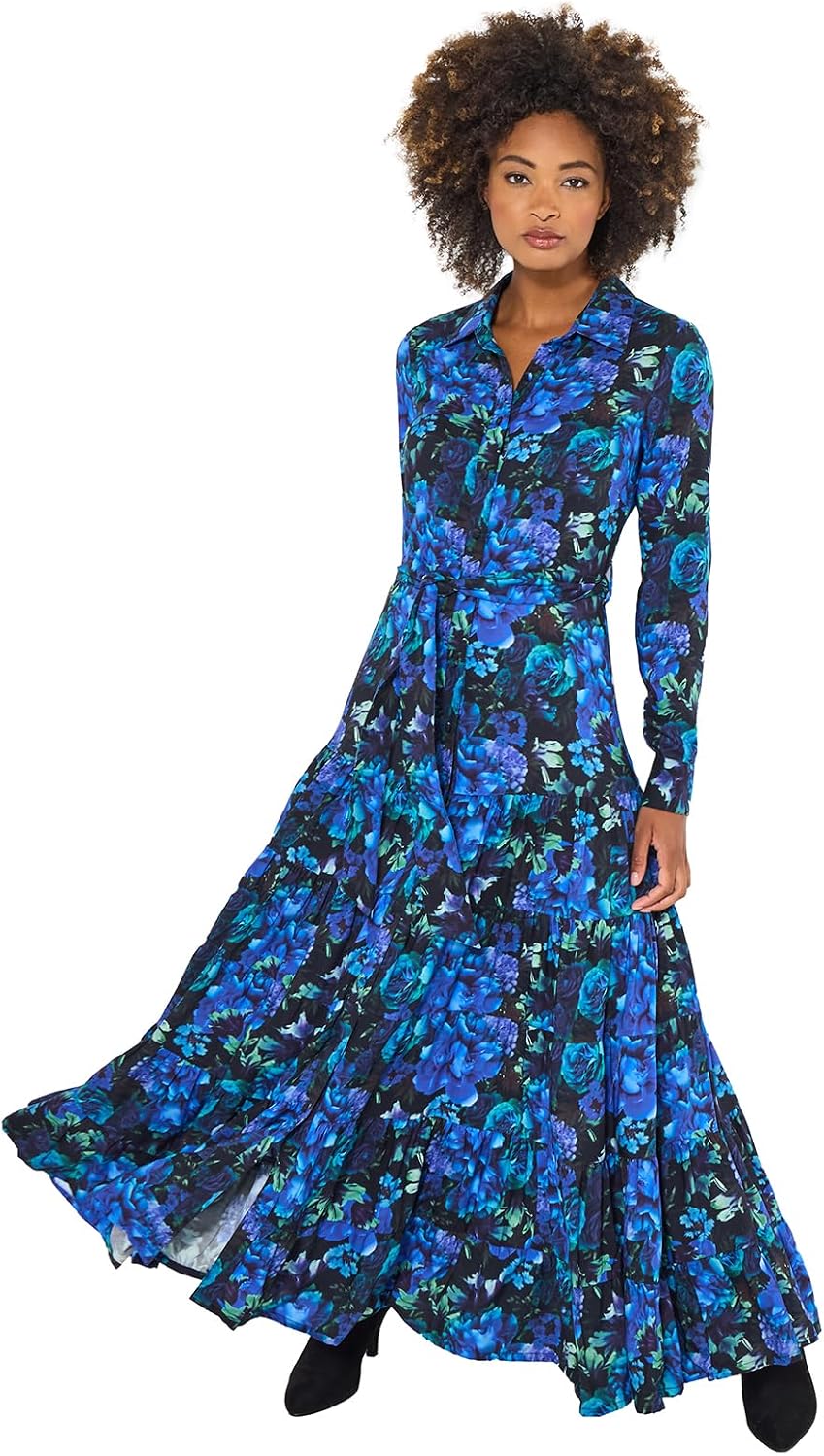 Joe Browns Women's Blue Print Floral Maxi Shirt Dress Dress