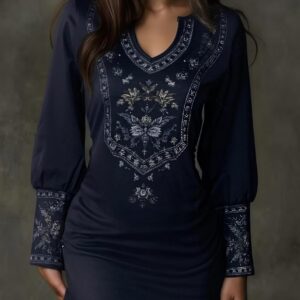 Women’s Boho Floral Notch V Neck Long Sleeve Bodycon Mini Dress