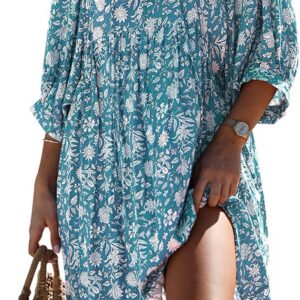 miduo Womens Casual V Neck Summer Half Sleeve Bohemian Floral Mini Tunic Short Dresses