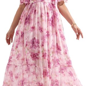 EYWOL Women’s 2025 Floral Summer Dress Smocked V Neck Boho Plus Size Beach Party Wedding Guest Ruffle Long Dresses
