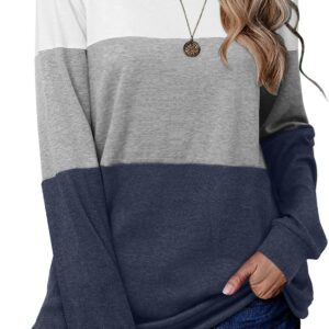 Magritta Women Long Sleeve Jumpers Crew Neck T Shirt Blouse Color Block Pullover Tops