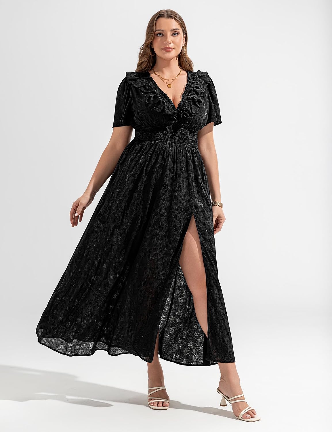 EYWOL Women's Plus Size 2025 Chiffon Maxi Dress V Neck Elastic Waist Long Flowy Dresses for Wedding Guest - Image 2