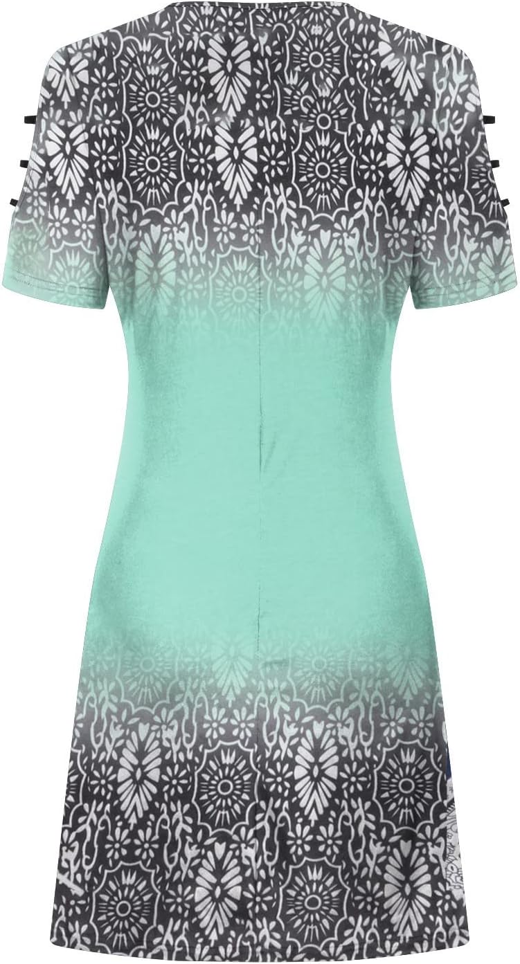 Zeiayuas Women's Summer Cold Shoulder Short Sleeve Midi Dress Ladies V Neck Elegant Mini Dresses Party Beach Evening Prom Dress Floral Print Casual Sundress UK - Image 2