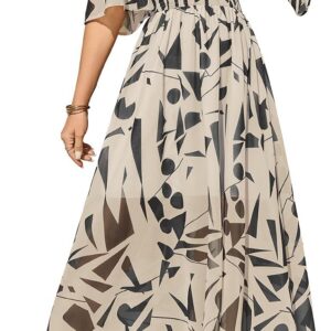 Women Dresses Summer Floral Maxi Dress Short Sleeve Boho Ladies Dress Casual Bohemian Flowy Swing Plus Size V Neck for Daily Beach Holiday Wedding