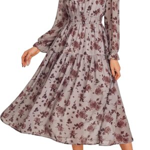 GRACE KARIN Women Long Sleeve Floral Chiffon Maxi Wedding Guest Dresses