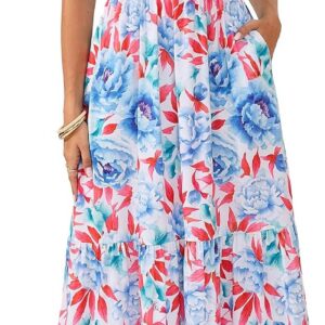 GRACE KARIN Ruffle Sleeve Floral Summer Dresses for Women 2026 Smocked Ruched Midi Dresses