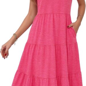 ALGALAROUND Women Dresses Notched V Neck Ruffle Sleeve Midi Dresses A Line Summer Casual Beach Vacation Outfits