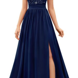 MIUSOL Women’s Vintage V-Neck Sleeveless Sequined Lace Split Wedding Formal Evening Maxi Dress