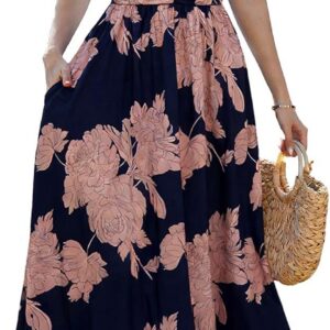 CheChury Women’s Floral Maxi Dress Sleeveless Spaghetti Strap V Neck Sundress with Pockets Ruched High Waist A Line Elegant Summer Dress for Women UK