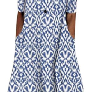 Women’s Summer Casual Midi Dress Button V Neck Half Sleeve Long Flowy A Line Dresses Loose Maxi Beach Dresses with Pockets Floral Boho T-Shirts Dress Trendy Elegant Swing Hawaiian Sundress