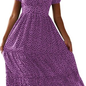 Womens Summer Dresses Floral Polka Dot Chiffon Flowy Dress for Party Beach