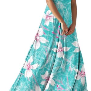 Ladies Short Puff Sleeve V Neck Floral Boho Dresses Flared Flowy Chiffon Maxi Dress Summer Beach Holiday Sundress for Women