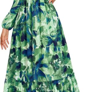 GRACE KARIN Women’s Floral Dress with Pockets V-Neck Long Sleeve Maxi A-Line Casual