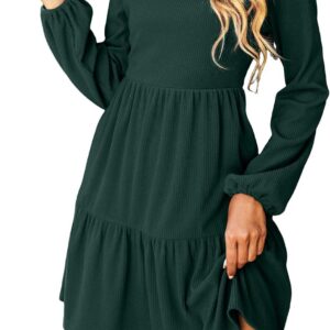 CUPSHE Women Mini Dress Ribbed Tiered Layered A-line Fall Round Neck Knitted Casual Party Tunic Dress