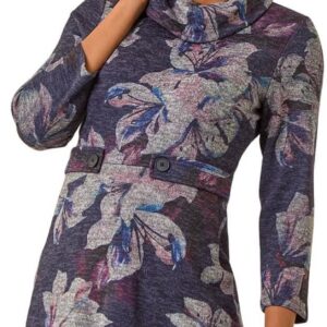 Roman Cowl Neck Dress for Women UK – Ladies Button Detail Shift Work Office Autumn Winter Knee Length Casual 3/4 Full Length Sleeve Round High Warm Neckline