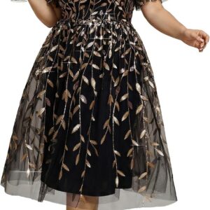 Ever-Pretty Women’s Elegant A Line Embroidery Short Sleeves Midi Sequin Formal Cocktail Wedding Guest Dress 02230