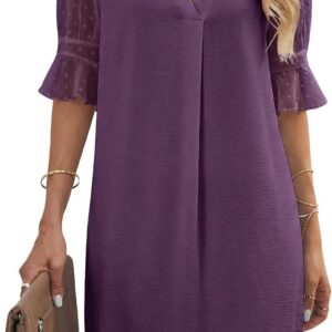 KISSMODA Women Summer Casual Dress Ruffle Sleeve V Neck Shift Shirt Dresses
