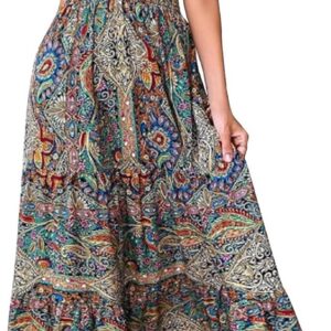Keepink Summer Dresses for Women UK Plus Size 8-18 Casual Boho Short Sleeve Dress Elegant Floral Maxi Dress Summer Smocked Dress Retro Swing Dress Ladies Dresses for Wedding Beach Sale