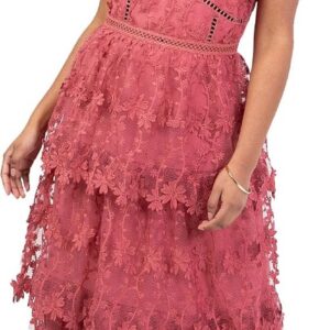 Women’s Midi Dress Ladies Sleeveless Halterneck Floral 3D Lace Tiered Wedding Guest Occasion Garden Party Cocktail