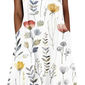 Midi Dresses for Women UK Sleeveless V Neck Floral Dress Summer Casual Loose Fit Long Dresses with Pockets Comfy Lounge Tank Vest Dress Beach Holiday Plus Size Elegant Sundress Sale Clearance