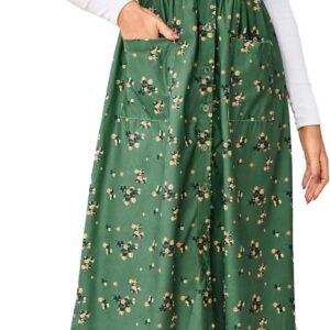 Women’s Corduroy Overall Floral Midi Dress Sleeveless Button Front Fall Winter Casual Jumper Tank Dress