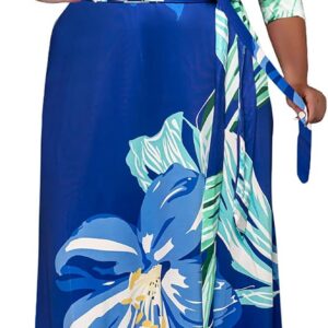 Runwind Plus Size Dresses for Women Floral Maxi Dress Flowy 3/4 Sleeve with Belt
