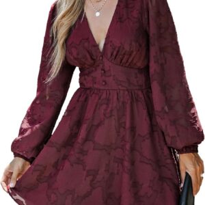 CUPSHE Women’s Lace Mini Dress Long Sleeve Floral Print A Line Dress for Party Bodycon Dress