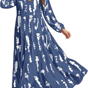 YESNO Women Casual V Neck Long Sleeve Dress with Pockets