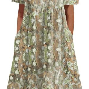 Women’s Short Sleeve Maxi Summer Dresses Round Neck Pullover Dress Elegant Floral Printed Long Dress with Pocket Loose Flowy Hem Boho Dress Beach Daily Wear
