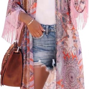 Bestshe Womens Boho Kimono Cardigans Fashion Floral Beach Cover Up Casual Loose Swimsuit Cardigan