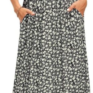 OUGES Women’s Summer Spring Maxi Dress V Neck Short/Long Sleeve Ladies Casual Long Wrap Dress with Pockets