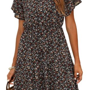 Manydress Women’s Chiffon Floral Dresses Casual Summer Boho Flutter Sleeve Flowy Skater Western Dress MY112