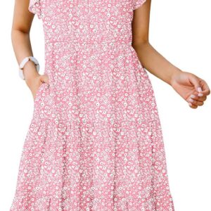 ANRABESS Womens Summer Dress Ruffle Sleeve V Neck Midi Dresses Fashion Casual Fit Flowy Tiered Boho Beach Vacation Sundress