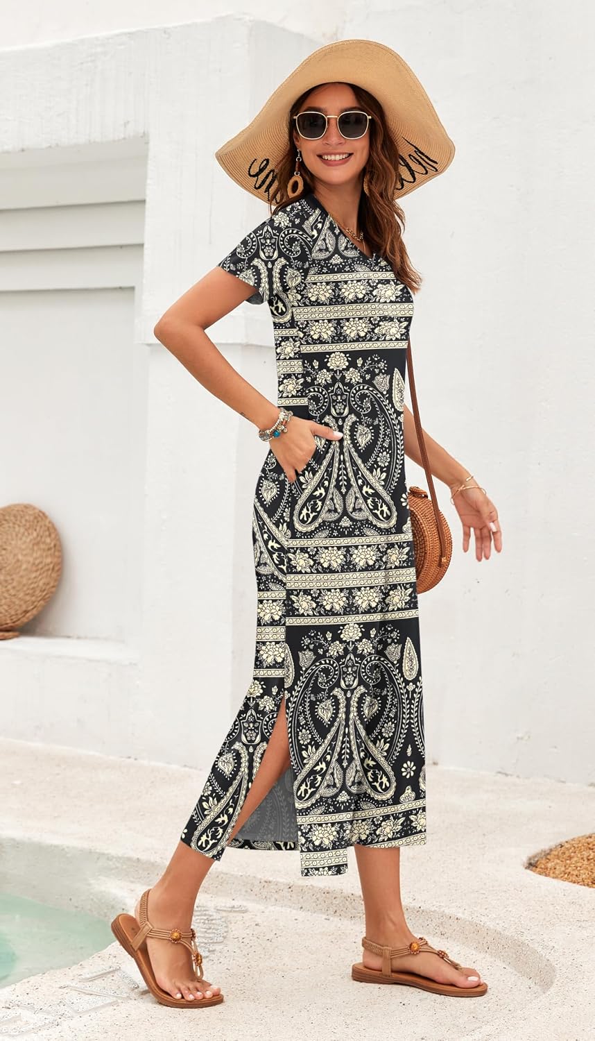 AUSELILY Women's Summer Maxi Short Sleeve Dress - Image 3