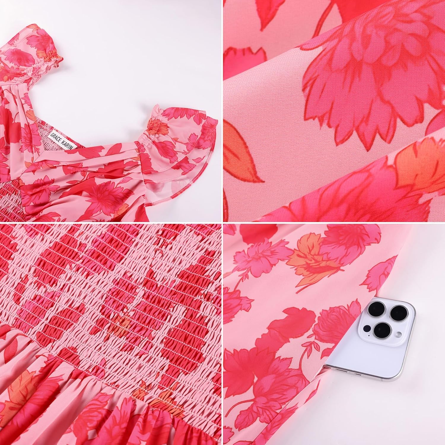 GRACE KARIN Ruffle Sleeves Floral Summer Chiffon Dresses Wedding Guest - Image 5