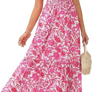 GRACE KARIN Women Summer Floral Maxi Dress Ruffle Sleeve Wedding Guest Dresses Smocked Boho Sundress with Pocket