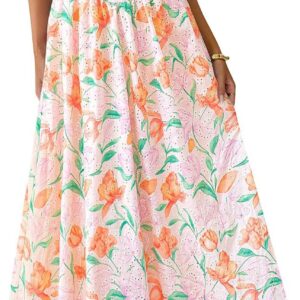 PRETTYGARDEN Womens 2026 Spring Boho Maxi Dress Eyelet Floral Long Flowy Sundresses Summer Beach Vacation Clothes