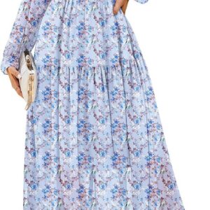 GRACE KARIN Women Long Sleeve Floral Chiffon Maxi Wedding Guest Dresses