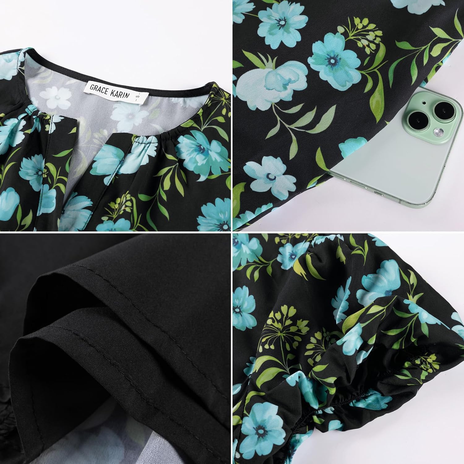 GRACE KARIN Women Elegant Maxi Floral Dress Short Sleeve V Neck Summer Dress Elastic Waist - Image 5