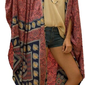 Women’s Boho Kimono Long Cardigan Roomy Loungewear Oversized Kaftan Beach Dress Cover Ups Robes