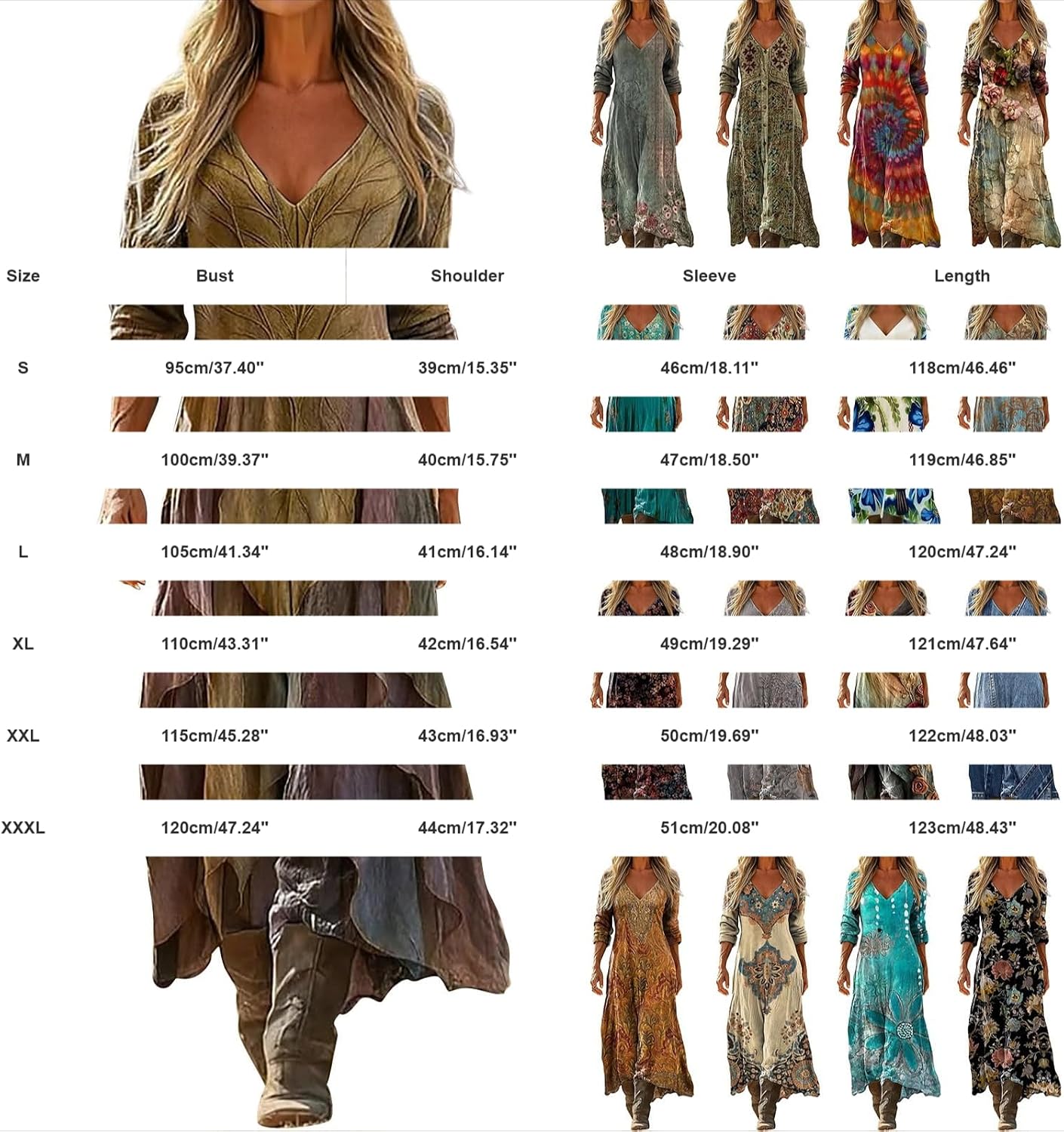 Women Western Style Dresses Irregular Boho Floral Print Vintage Maxi Dress - Image 5