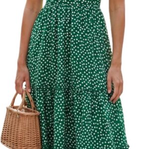 Summer Dresses for Women, Ladies Dresses Slimming Midi, Short Sleeve Square Neck Ruffle Petal Polka Dot Casual Floral Wrap Over Shift Skater Sundress