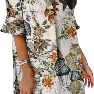 KISSMODA Womens Ruffle Half Sleeve Dress V Neck Summer Casual Shift Dresses Trendy Loose Classic Work Shirt Dress