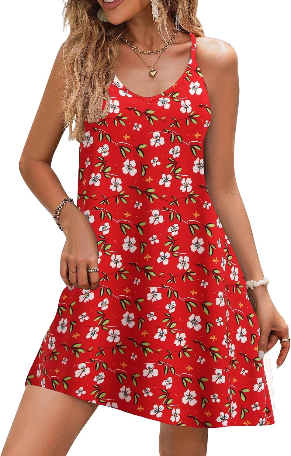 Zeagoo Spaghetti Strappy Summer Dress for Women UK Boho Dresses Floral Slip Dress Casual Beach Sundress V Neck Knee Length Sleeveless Minidress