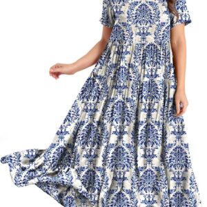 YESNO Women Short Sleeve Boho Summer Maxi Dress with Pockets EJFUK