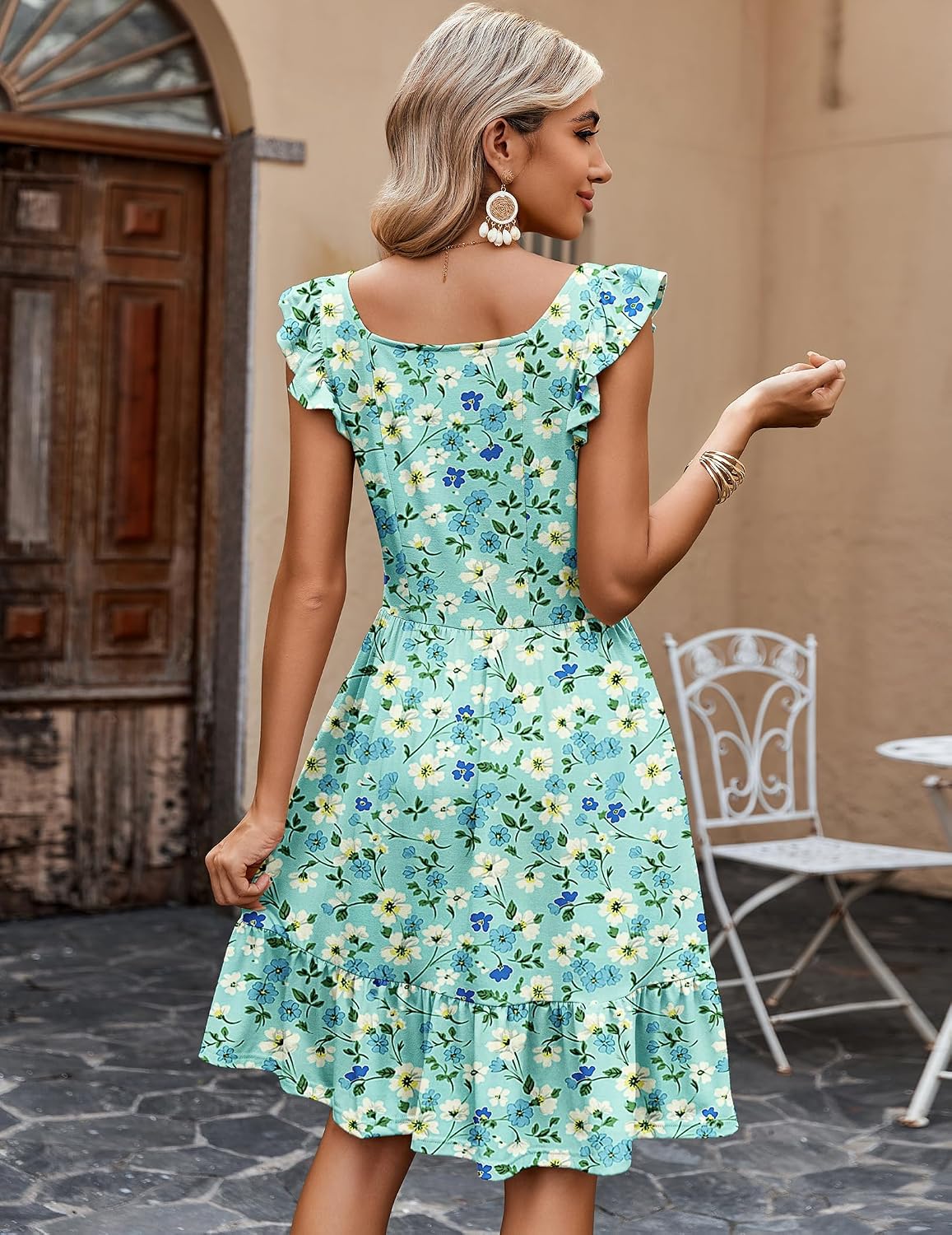 Zeagoo Womens Summer Dress Casual Ruffle Tiered Floral Square Neck Sundresses Beach Boho Mini A-line Dress with Pockets - Image 5